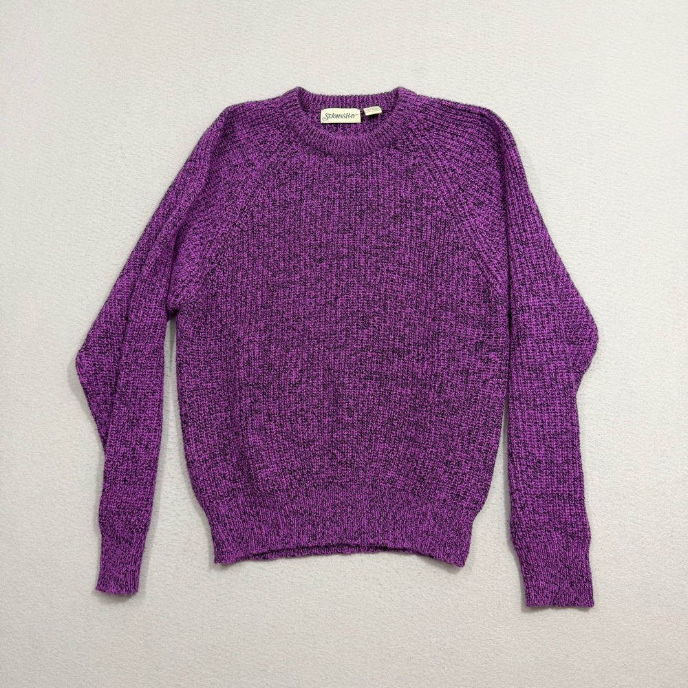 Vintage St Johns Bay Sweater Large Purple Marled Knit Crewneck Raglan 90s Gma